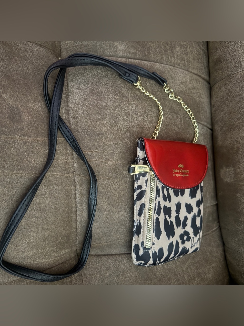Juicy Couture Red Patented Flap Leopard Print Crossbody
